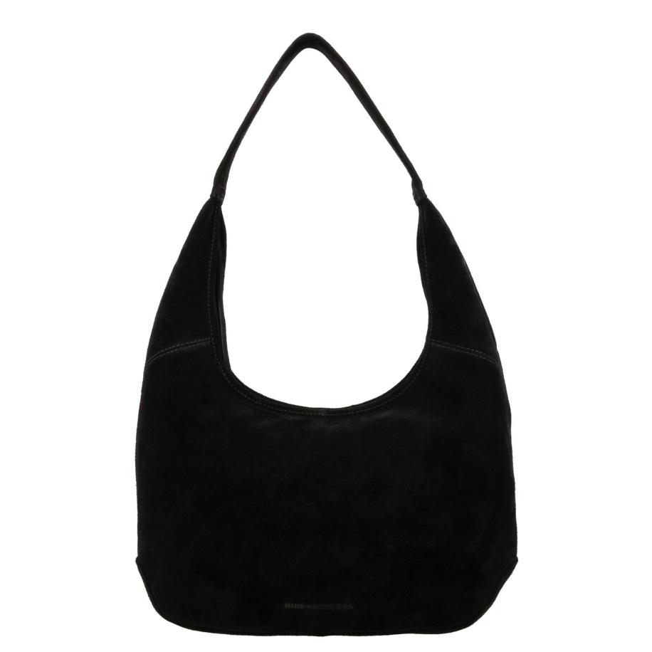 Hide & Stitches Suede Shoulderbag black Zwart