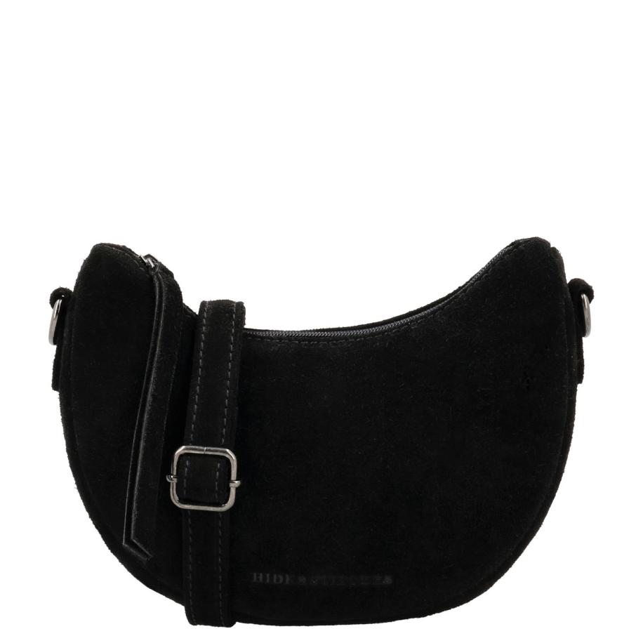 Hide & Stitches Suede Shoulderbag black Zwart