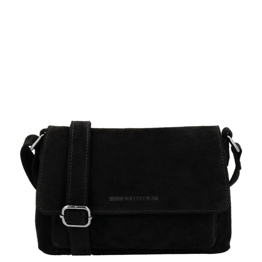 Hide & Stitches Suede Shoulderbag black Zwart
