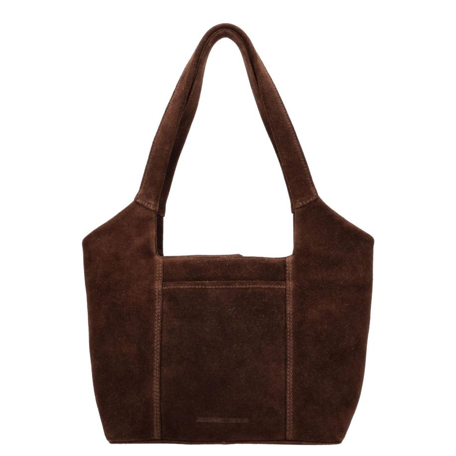 Hide & Stitches Suede Shoulderbag dark brown Bruin