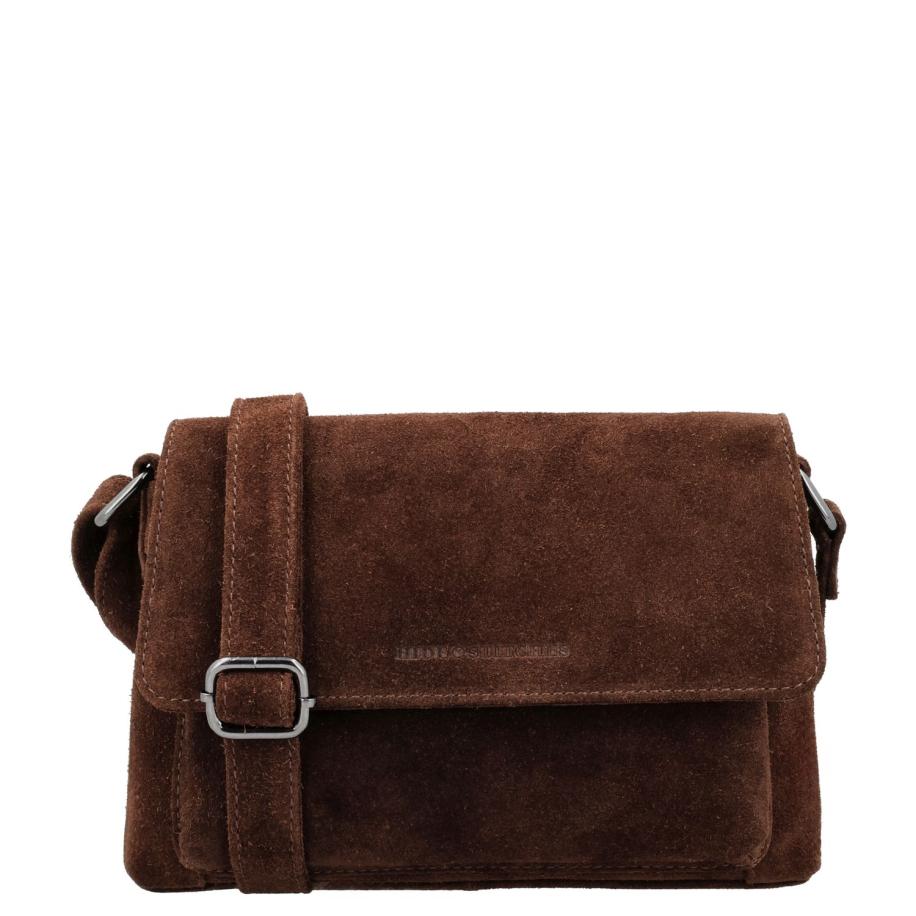 Hide & Stitches Suede Shoulderbag dark brown Bruin