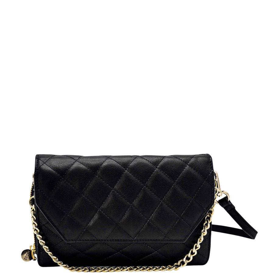 MOSZ Kris Bag Crossbody Phonebag quilted shiny light gold black Zwart