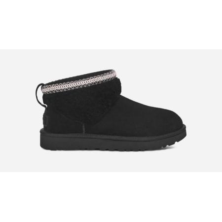 UGG® Classic Ultra Mini Maxi Curly-laars in Black, Maat 39, Shearling/Suede/Gerecyclede Materialen