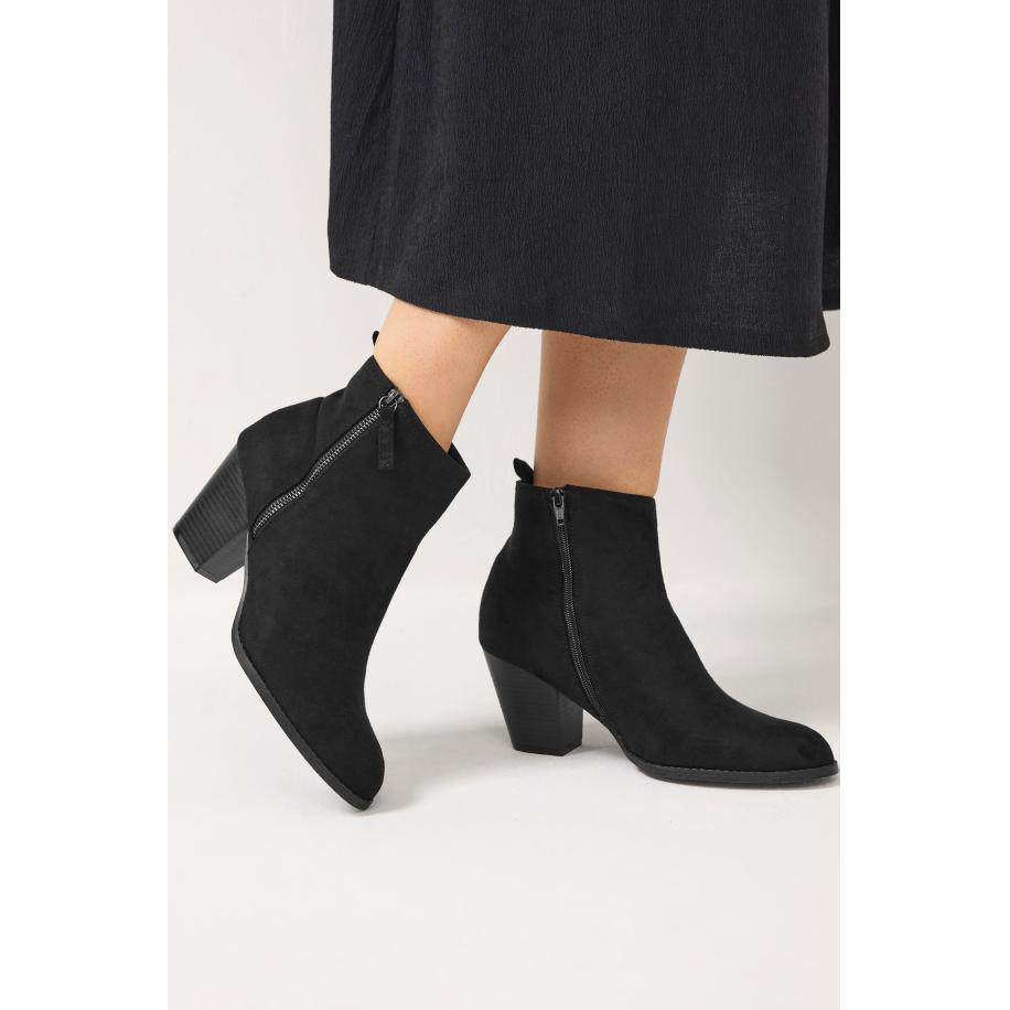 Yours Zwarte Enkellaarsjes Met Blokhak Van Imitatiesuède In Brede Epasvorm En Extra Brede Eeepasvormsize 43E Zwart