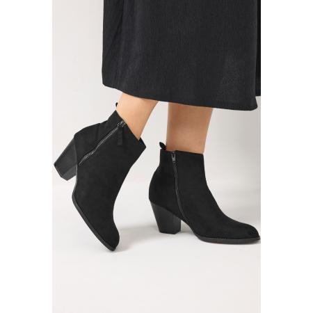 Yours Zwarte Enkellaarsjes Met Blokhak Van Imitatiesuède In Brede Epasvorm En Extra Brede Eeepasvormsize 43E