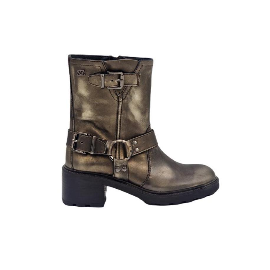 Lazamani Vintage Biker boots zilver Leer Brons