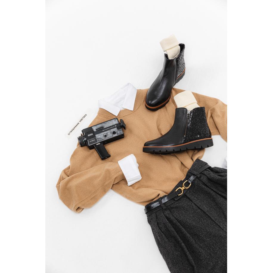 Feyn Zoe Enkellaarsjes zwart Leer Zwart