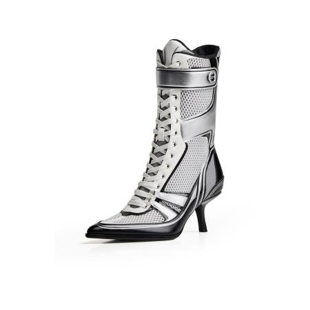 Bershka Bershka Veterlaarsjes zwart / zilver / wit