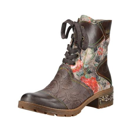 Laura Vita Laura Vita Veterlaarsjes donkerbruin / taupe / riet / rood