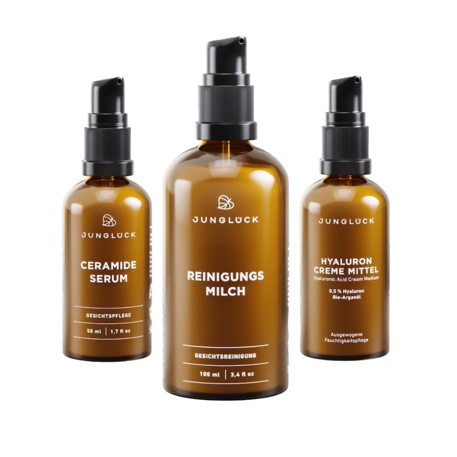 Junglück Reinigingsmelk Ceramide Serum Hyaluron Crème Medium Set