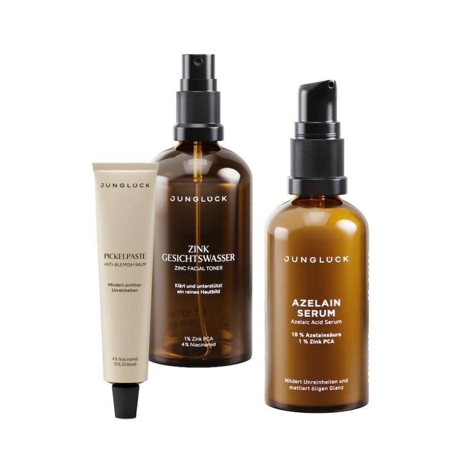 Junglück Bye Bye Pickel Trio - Zink Gezichtstoner Azelaïne Serum Puistjes Crème Cadeauset