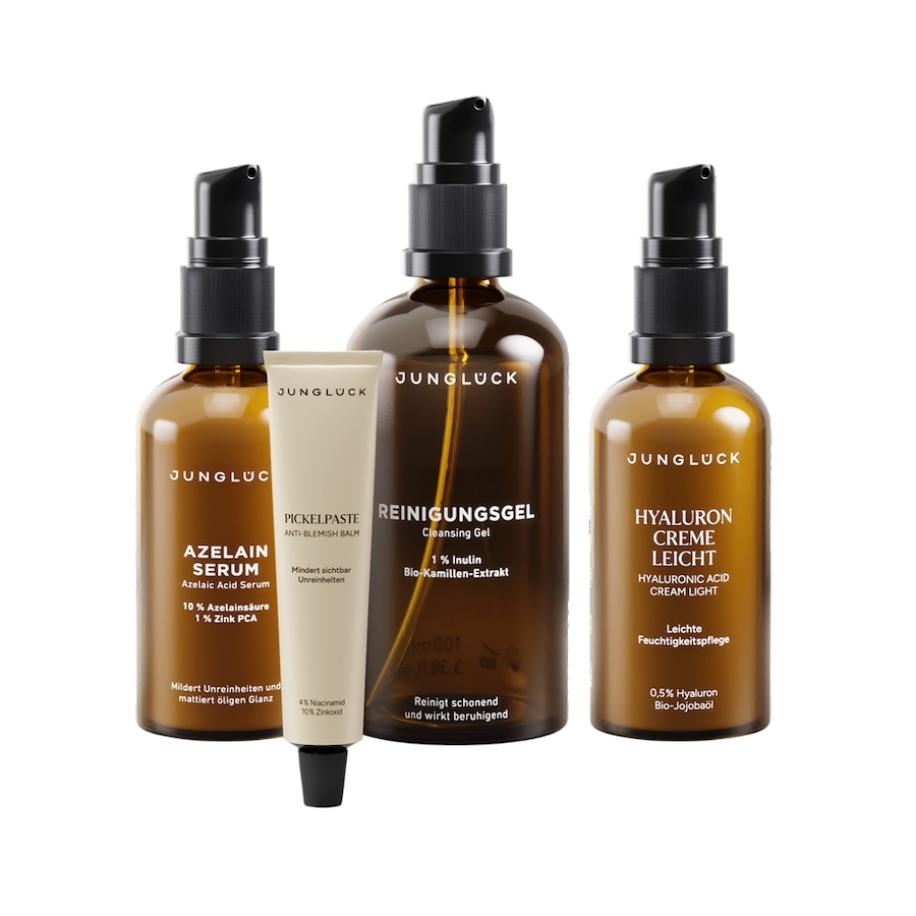 Junglück Onzuivere Huid Bestseller Set - Reinigingsgel Azelaïne Serum Hyaluron Crème Light Puistjes Crème Cadeauset