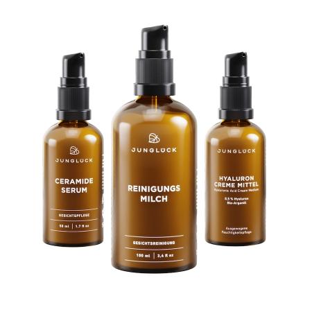 Junglück Reinigingsmelk Ceramide Serum Hyaluron Crème Medium Set