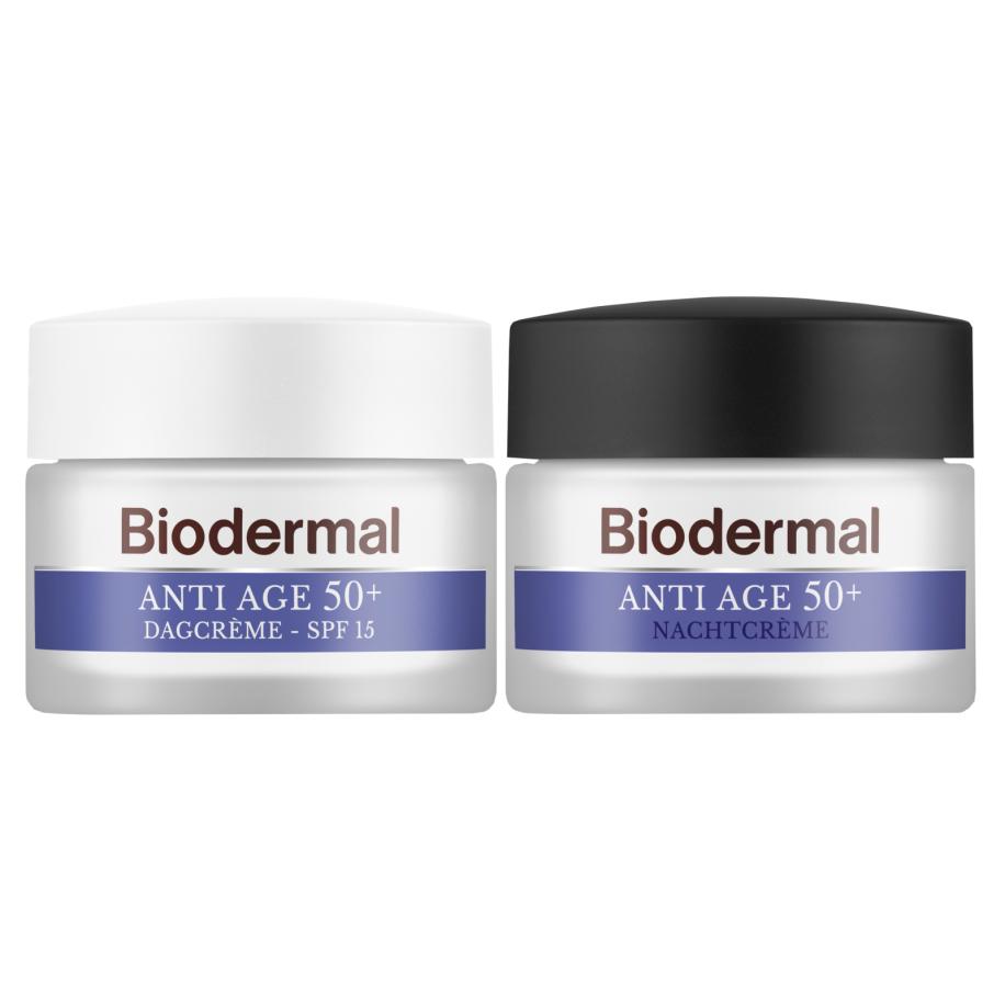 Combiset Biodermal Anti Age 50+ Gezichtsverzorgingsroutine - Dag- en Nachtcrème - 2 stuks