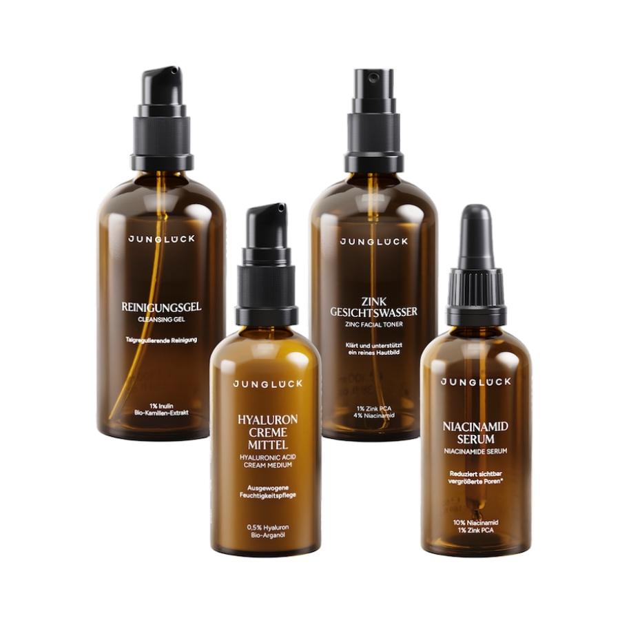 Junglück Gemengde huid bestseller -Reinigingsgel Zink Gezichtstoner Hyaluron Crème Medium Niacinamide Serum Cadeauset