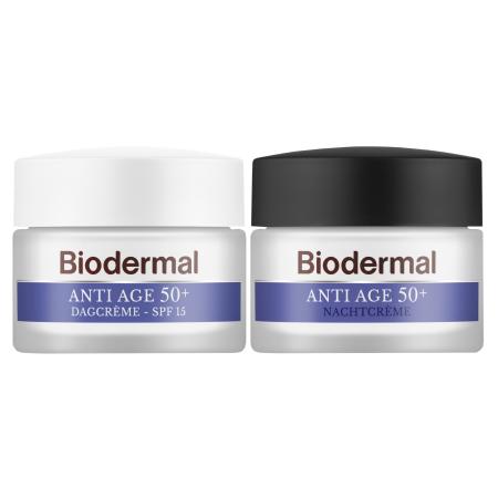Combiset Biodermal Anti Age 50+ Gezichtsverzorgingsroutine - Dag- en Nachtcrème - 2 stuks