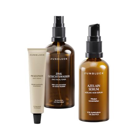 Junglück Bye Bye Pickel Trio - Zink Gezichtstoner Azelaïne Serum Puistjes Crème Cadeauset