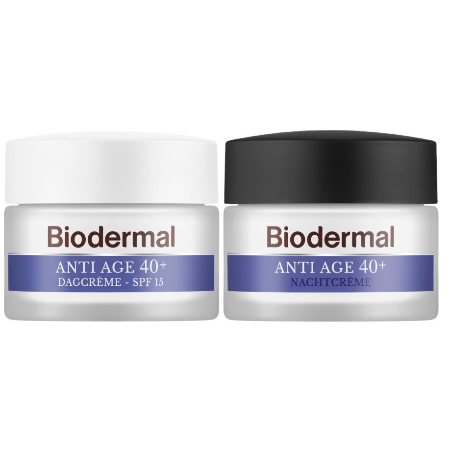 Combiset Biodermal Anti Age 40+ Gezichtsverzorgingsroutine - Dag- en Nachtcrème - 2 stuks
