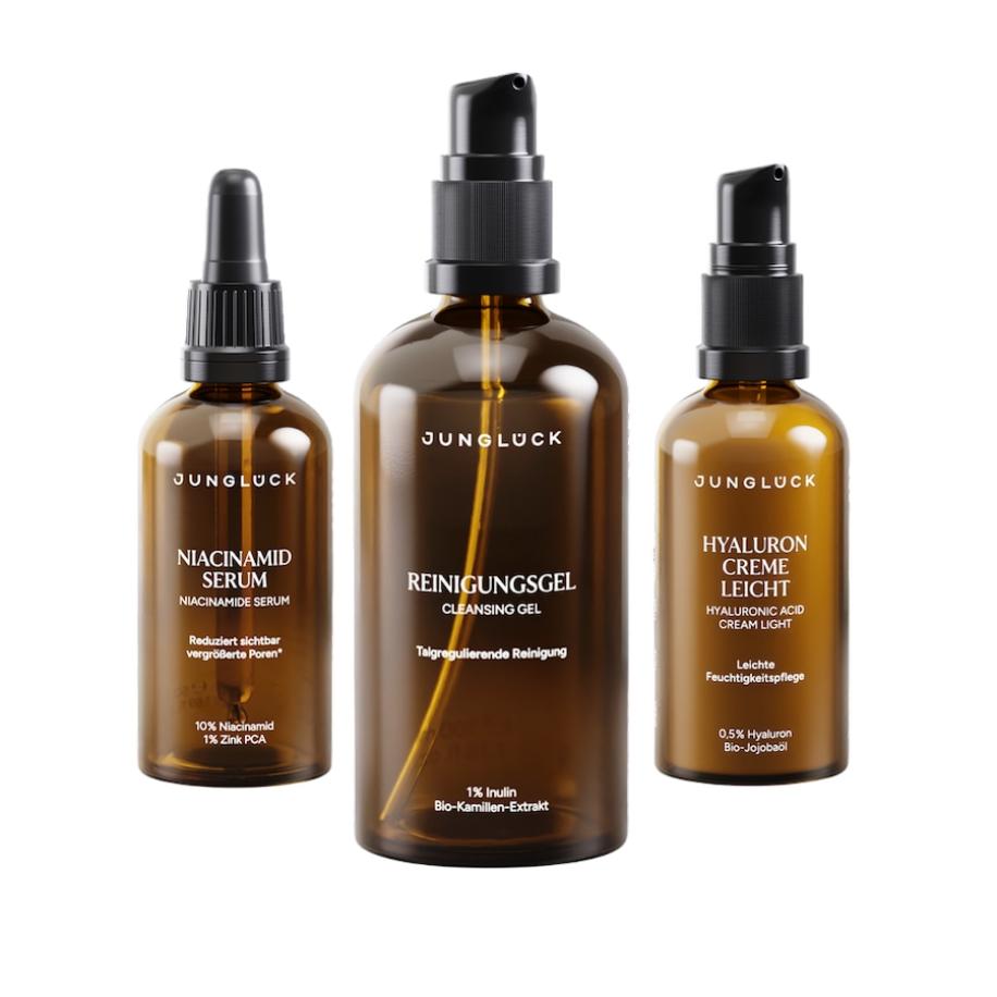 Junglück Reinigingsgel Niacinamide Serum Hyaluron Crème Light Set
