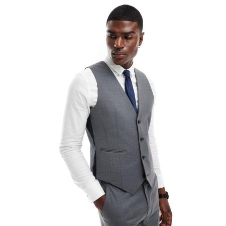 ASOS DESIGN - Slim-fit gilet van wolmix in antraciet-Grijs