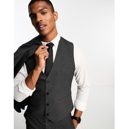 ASOS DESIGN - Smal gilet in antraciet-Grijs