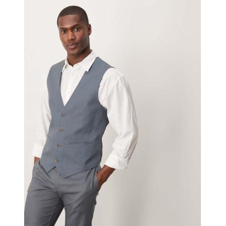 ASOS DESIGN - Smal gilet van linnenmix in blauw