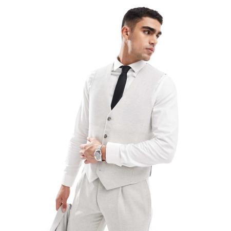 ASOS DESIGN - Smal net gilet van wolmix met visgraatmotief in ijsgrijs-Neutraal