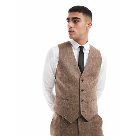 ASOS DESIGN - Smal gilet van wolmix in bruin