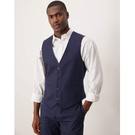 ASOS DESIGN - Smal gilet van linnenmix in marineblauw