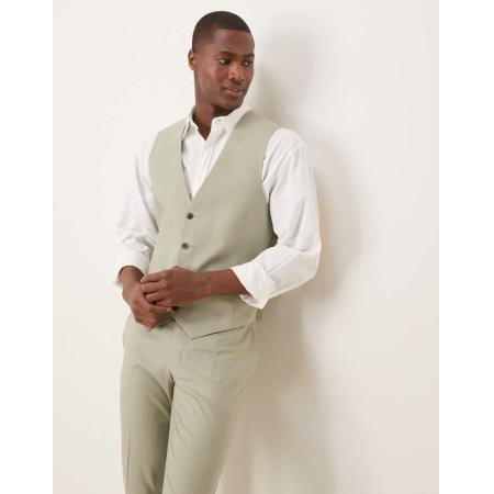 ASOS DESIGN - Smal gilet van linnenmix in saliegroen