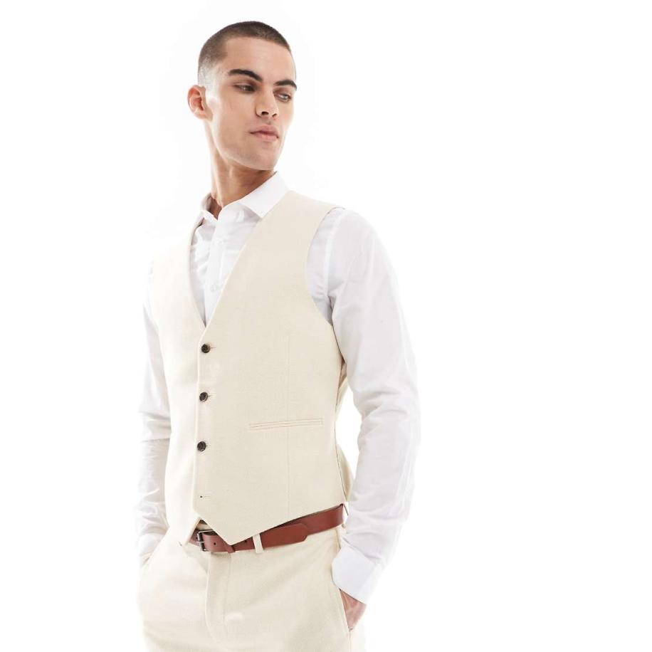 ASOS DESIGN - Skinny gilet van wolmix in stone weefsel-Neutraal Multicolor