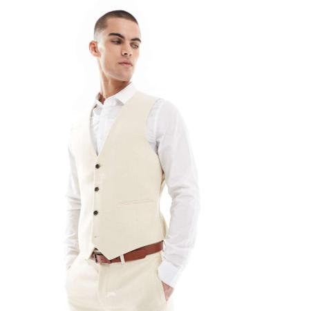 ASOS DESIGN - Skinny gilet van wolmix in stone weefsel-Neutraal