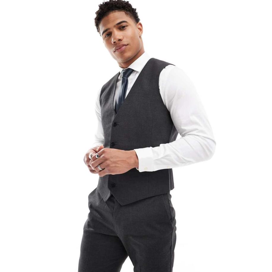 ASOS DESIGN - Smal gilet in antraciet-Grijs Grijs