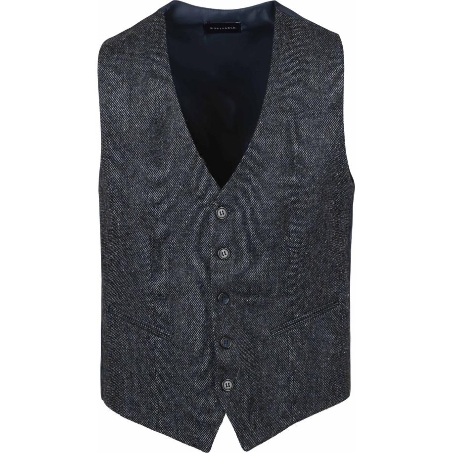 Suitable Gilet Birds Eye Navy Blauw