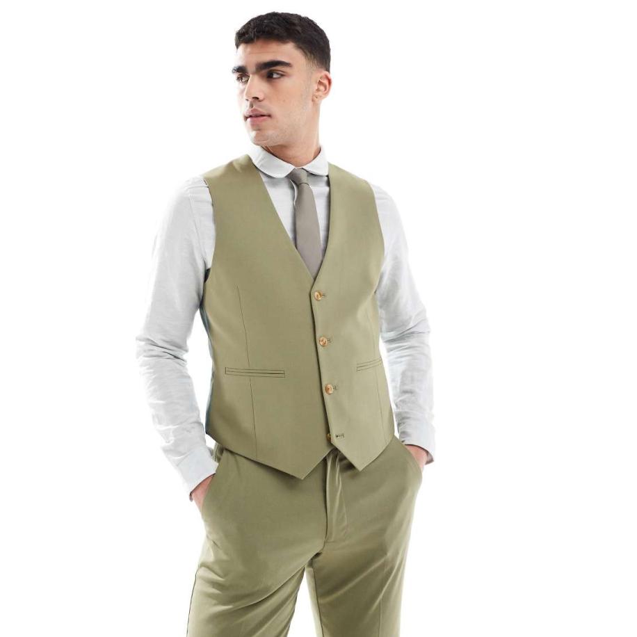 ASOS DESIGN - Smal gilet in olijfgroen Groen