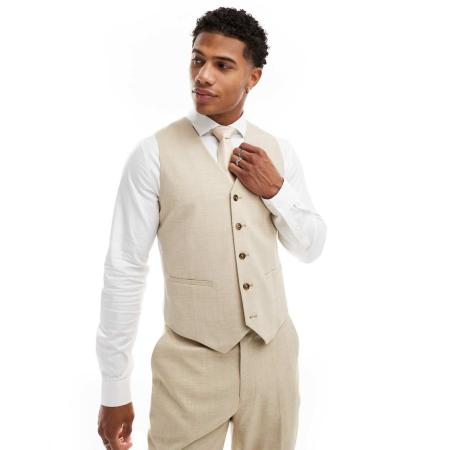 ASOS DESIGN Wedding - Smal gilet met linnen in stone-Neutraal
