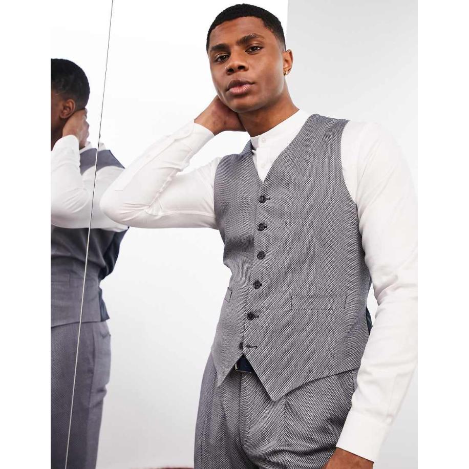 Noak - Skinny gilet van premium stof met microtextuur en stretch in blauw Blauw