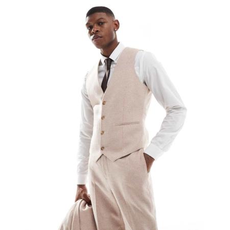 ASOS DESIGN - Slim-fit gilet van wolmix in lichtroze tweed