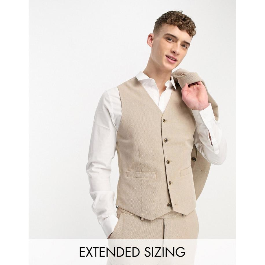 ASOS DESIGN Wedding - Skinny gilet van linnenmix met microtextuur in bruin Bruin