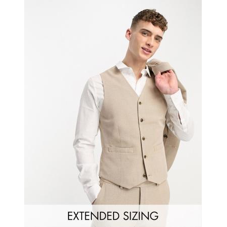 ASOS DESIGN Wedding - Skinny gilet van linnenmix met microtextuur in bruin