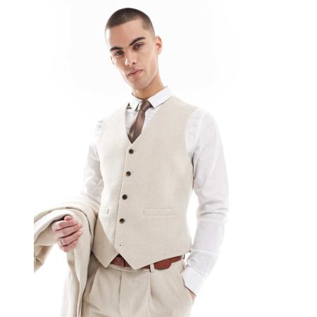 ASOS DESIGN - Skinny gilet van wolmix met visgraatmotief in stone-Neutraal