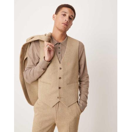 ASOS DESIGN Wedding - Smalle gilet van wolmix in beige met textuur van geweven steken-Neutraal
