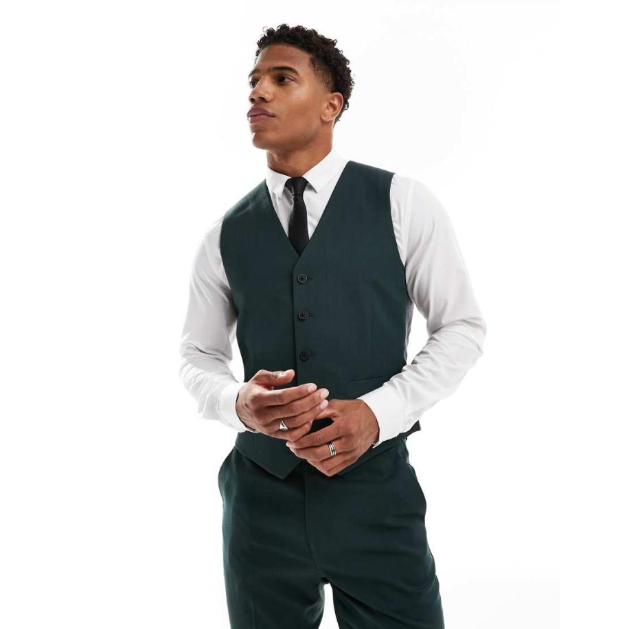 ASOS DESIGN - Skinny gilet met visgraatmotief in donkergroen Groen