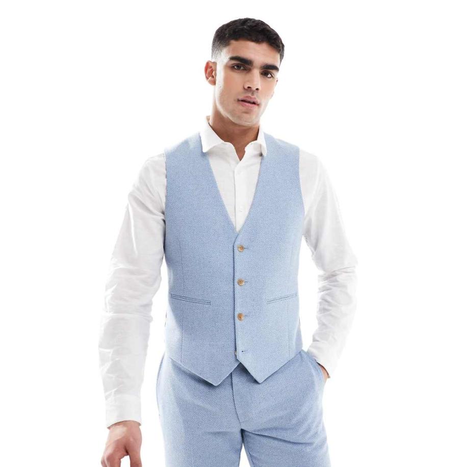 ASOS DESIGN - Slim-fit gilet van geweven wolmix in blauw Blauw