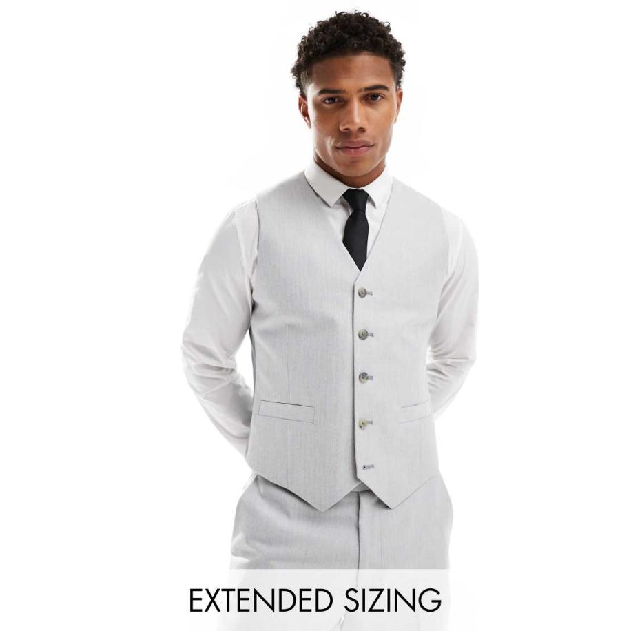 ASOS DESIGN - Smal gilet met visgraatmotief in grijs Grijs