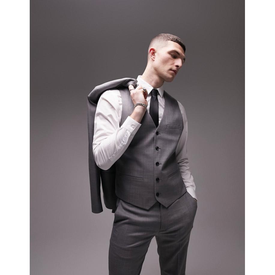 Topman - Gilet met textuur in grijs Grijs
