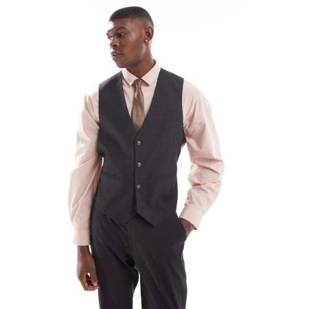 ASOS DESIGN - Smal gilet in antraciet-Grijs