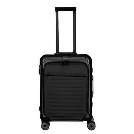 Travelite Next 2.0 Aluminium 4 Wiel Trolley S with Frontpocket black matt Harde Koffer