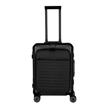 Travelite Next 2.0 Aluminium 4 Wiel Trolley S with Frontpocket black matt Harde Koffer