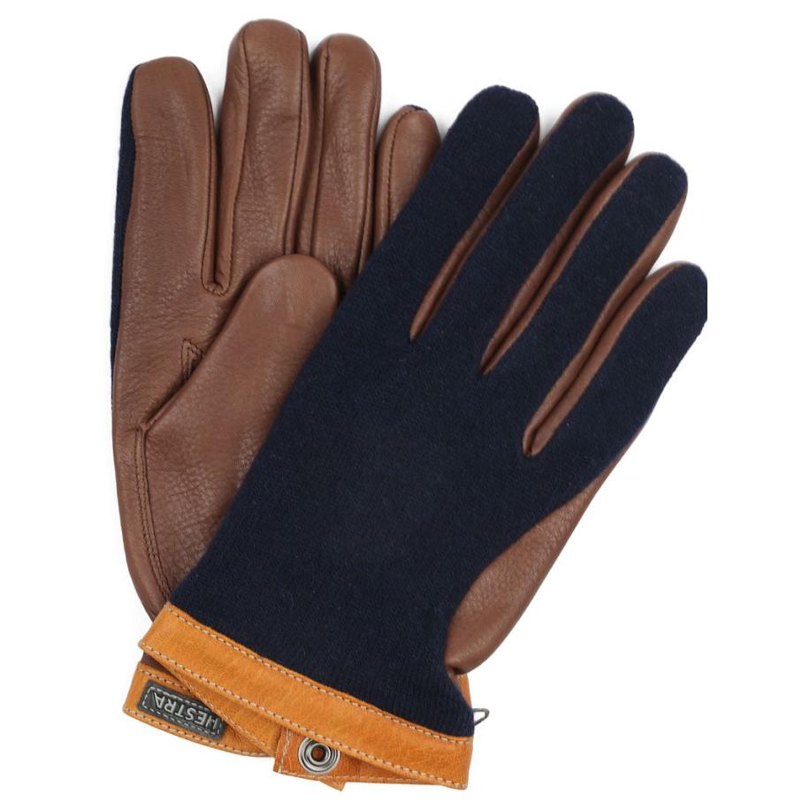 Hestra Handschoen Wool Tricot Leer Navy Chocolate Bruin
